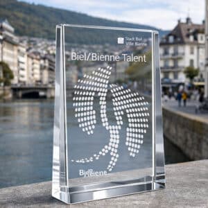 trophée en verre rectangulaire vertical gravé