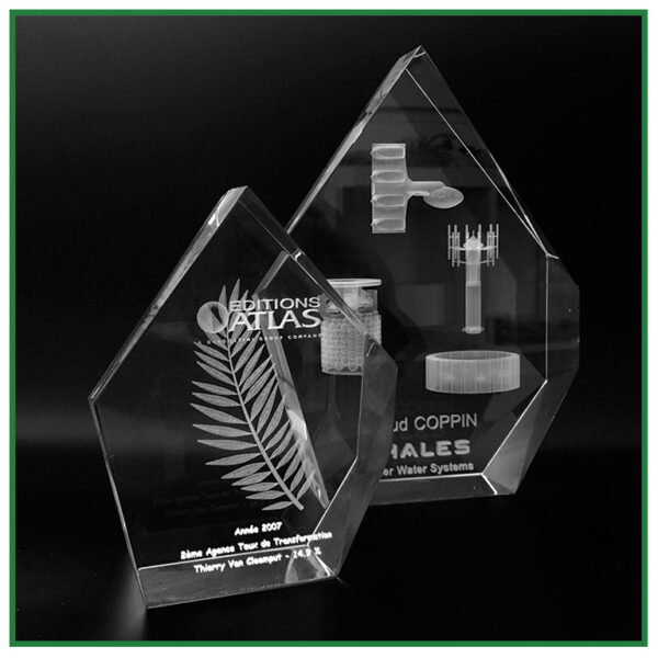 Trophée en verre gravure 2D 3D