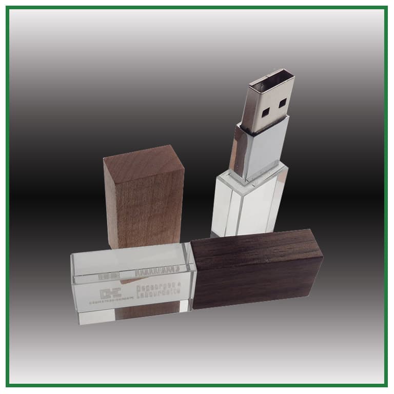 clé USB en verre et bois gravure laser