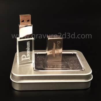 Clé USB en verre zt acier avec personnalisation par gravure laser