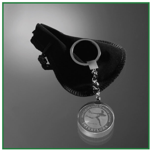 porte-clés rond en verre avec gravure laser
