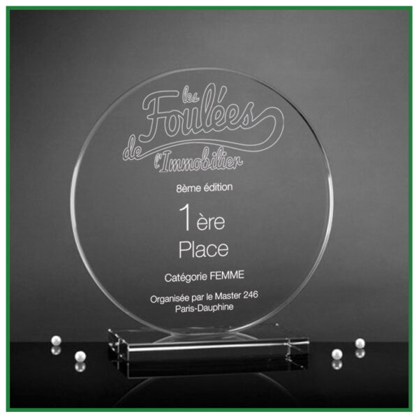 Trophée en verre avec gravure laser