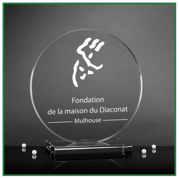Trophée en verre rond avec gravure laser