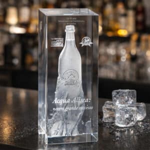 Grand trophée rectangulaire en verre gravé