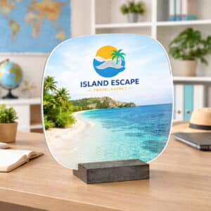 Plaque plexiglas personnalisée arrondie imprimée