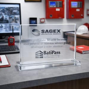 Plaque plexiglas rectangulaire horizontale sur socle