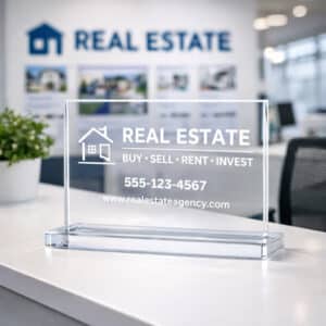 Plaque plexiglas rectangulaire horizontale sur socle