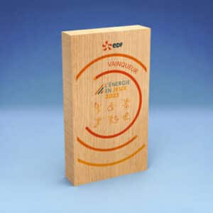 Trophées en bois personnalisables, gravure laser et marquage couleurs