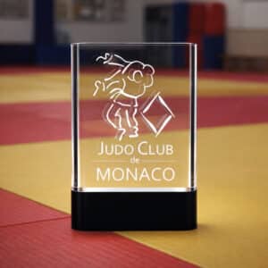 Trophée en verre optique sur base noire