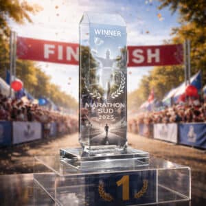 Trophée en verre sur socle César gravé