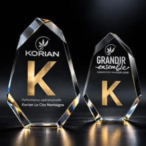 Trophée personnalisé en verre optique Gold gravé