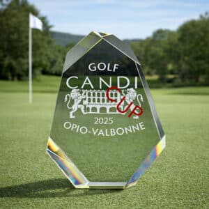 Trophée personnalisé en verre optique Gold gravé