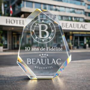 Trophée personnalisé en verre optique Gold gravé