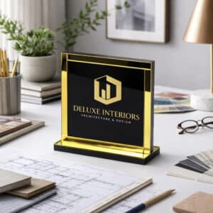 Trophée plexiglas carré design luxe personnalisé