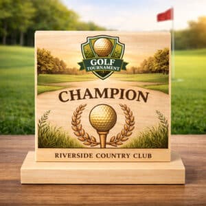 Trophée bois carré personnalisable sur socle