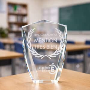 Trophée en verre optique diamant gravé au laser