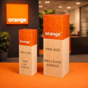 Trophée colonne bois plexi personnalisé sur mesure.