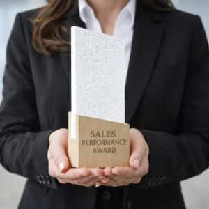 Trophée bois acrylique oblique personnalisable, couleur et gravure laser