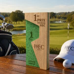 Trophée personnalisé entreprise original bois et PMMA