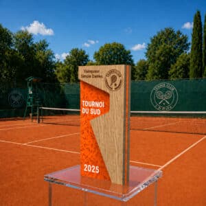 Trophée personnalisé entreprise original bois et PMMA